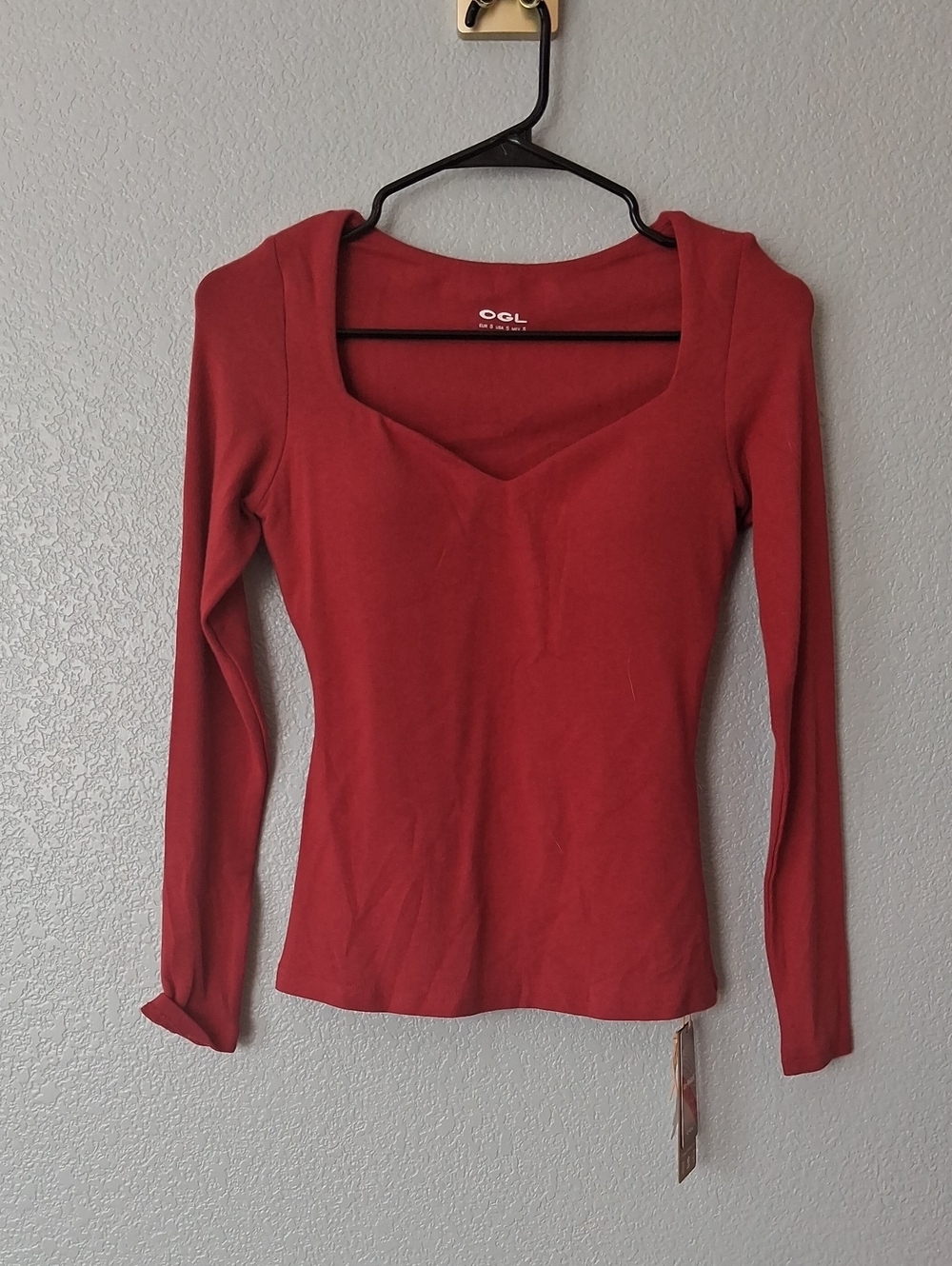 OGL Brick Red Long-Sleeve Square Neck Women's Top